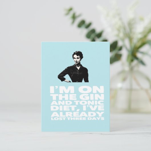 de  dame van de Gin en de Tonic Diet Briefkaart (Staand voorkant)
