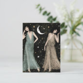 De dames dansen in het maanlicht briefkaart (Staand voorkant)