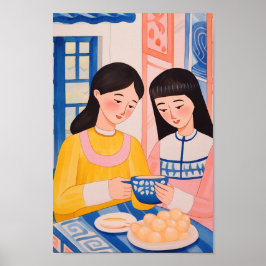 De dames in het café poster