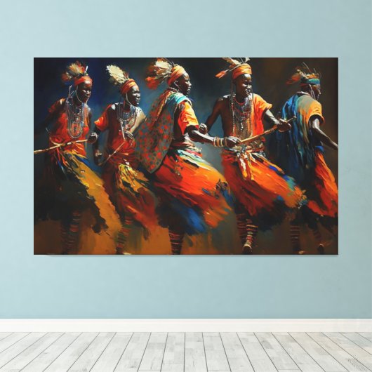 De dans van de Maasai, Afrika Canvas Afdruk (Insitu (Houten vloer))