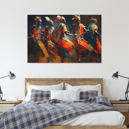 De dans van de Maasai, Afrika Canvas Afdruk (Insitu (Slaapkamer))