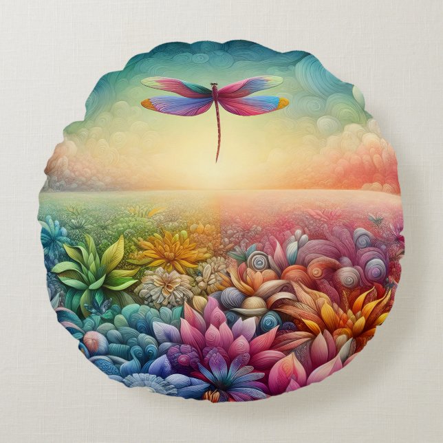 De Dans van Dragonfly Rond Kussen (Voorkant)