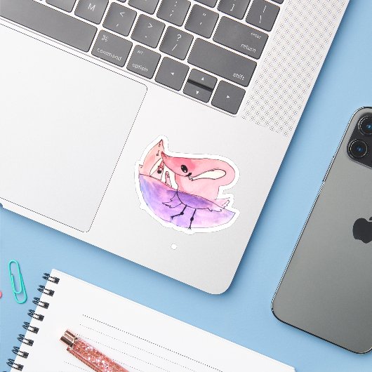 De dansende flamingo sticker (Laptop met iPhone)