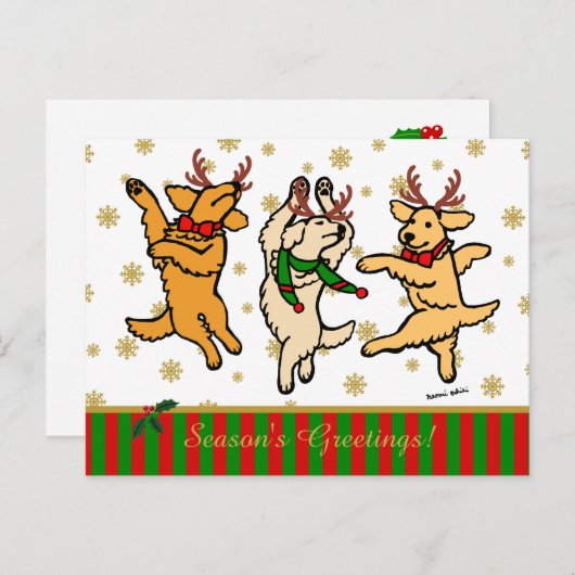 De Dansende Gouden Retrievers van Kerstmis Feestdagenkaart (Voorkant / Achterkant)