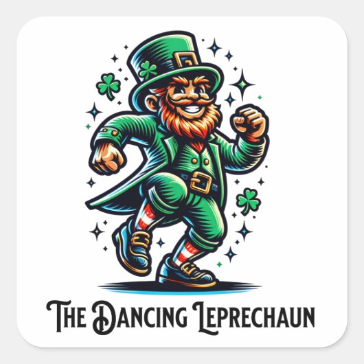 De Dansende Leprechaun Vierkante Sticker (Voorkant)