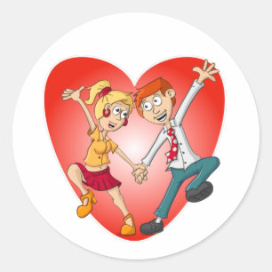 De dansende man en vrouw voor het Valentijn hart. Ronde Sticker