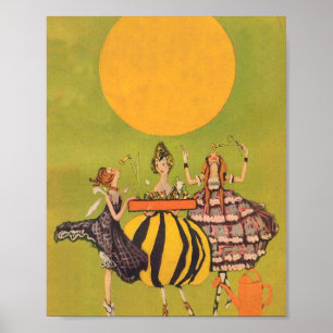 De dansende meisjes met bloemen - Vintage Kunst Poster