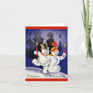 De Dansende Sneeuwmannen van vintage Kerstmis met Feestdagen Kaart
