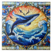 De dansende walvis een Glas in lood raamt sierlijk Tegeltje (Voorkant)