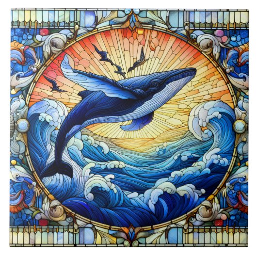 De dansende walvis een Glas in lood raamt sierlijk Tegeltje (Voorkant)