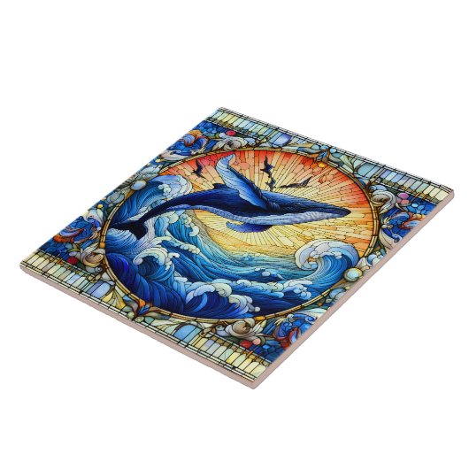 De dansende walvis een Glas in lood raamt sierlijk Tegeltje (Zijkant)