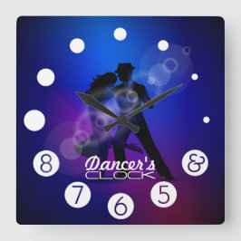 De danserklok met cijfers voor een danseres. vierkante klok