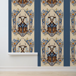 De Dapper CowBoy Moo La La: Grappige Koe Kunst Behang