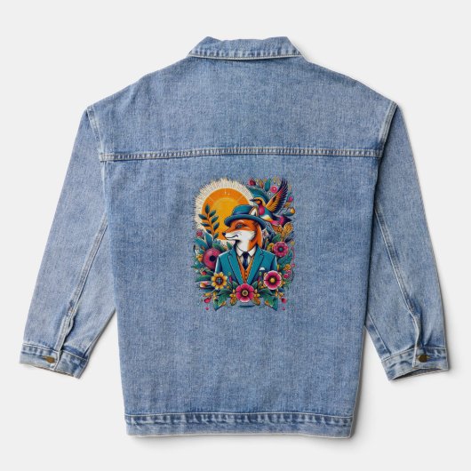 De Dapper Vos en kleurrijke bloemen Denim Jacket (Achterkant)