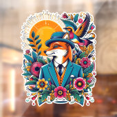 De Dapper Vos en kleurrijke bloemen Raamsticker (Vel 2)
