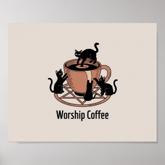 De Dark Lord Katten Aanbidden Koffie, Aanbidden Ko Poster (Voorkant)