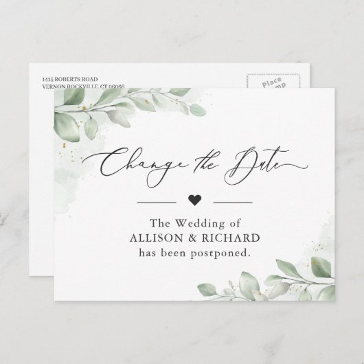 De datum chic groenblijvende eucalyptus uitgesteld briefkaart (Voorkant / Achterkant)