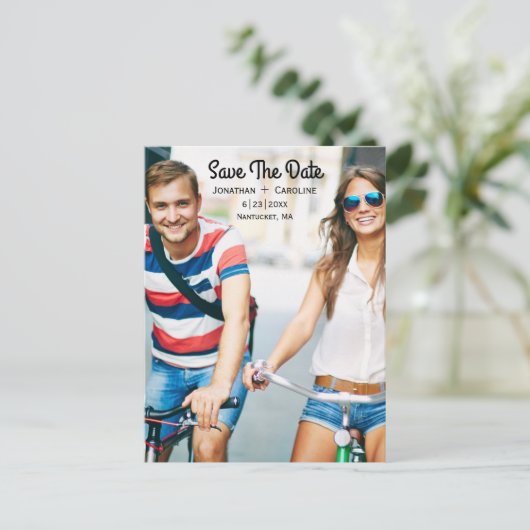 De datum-fotokaart opslaan | Trendy, modern, Casua Aankondigingskaart (Staand voorkant)