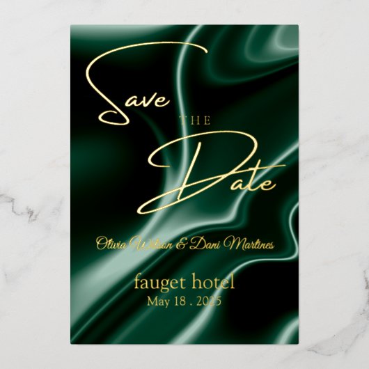 de datum " groene zijde " opslaan folie uitnodiging (Voorkant)