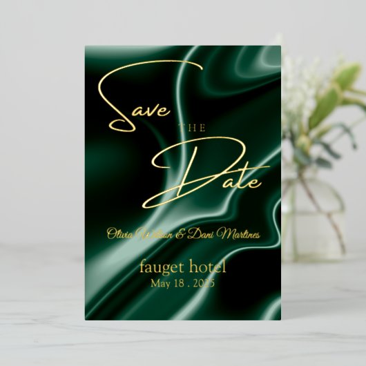 de datum " groene zijde " opslaan folie uitnodiging (Staand Voorkant)