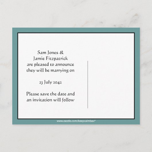 De datum kalm houden en opslaan (volledig aanpasba aankondigingskaart (Achterkant)