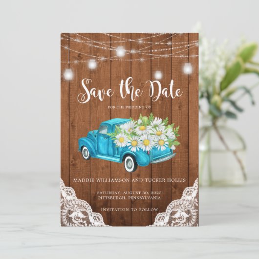 De datum Mason Jar Lights Wood Foto opslaan Save The Date (Staand voorkant)