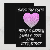 DE DATUM OPNEMEN ZWART MET GLITTER HART PERSONALIS KAART (Voorkant / Achterkant)