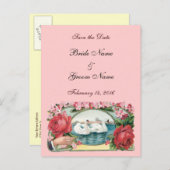 De datum opslaan Aangepaste Rozen en zwanen Briefk Aankondigingskaart (Voorkant / Achterkant)