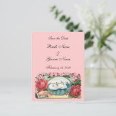 De datum opslaan Aangepaste Rozen en zwanen Briefk Aankondigingskaart (Staand voorkant)