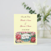 De datum opslaan Aangepaste Rozen en zwanen Briefk Aankondigingskaart (Staand voorkant)