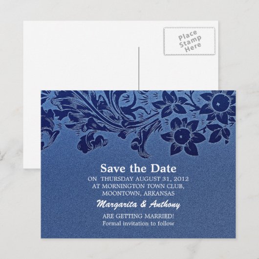 De datum opslaan Blauwe briefkaarten (Voorkant / Achterkant)