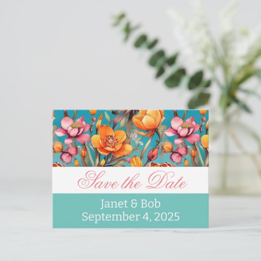  De datum opslaan briefkaart roze (Staand voorkant)