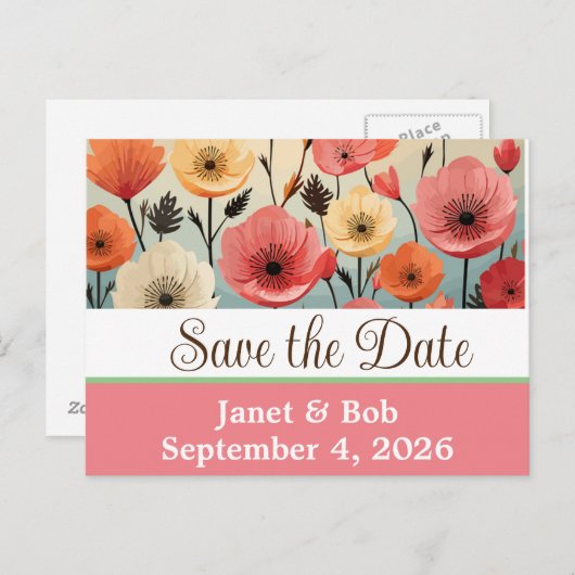  De datum opslaan briefkaart roze (Voorkant / Achterkant)