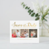 De datum opslaan Gold Script Typografie Fotokaarte Aankondigingskaart (Staand voorkant)