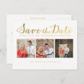 De datum opslaan Gold Script Typografie Fotokaarte Aankondigingskaart (Voorkant / Achterkant)