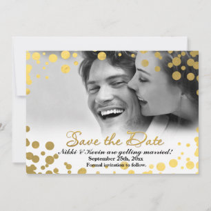 DE DATUM OPSLAAN Gouden Folie Confetti Stippen Fot Kaart