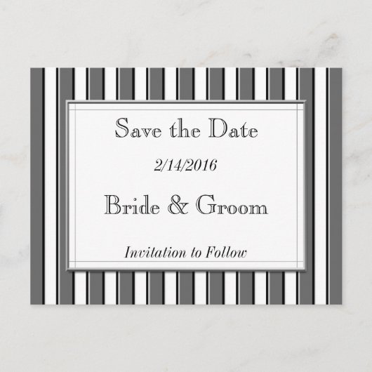 De datum opslaan Grijze gestreepte Briefkaart (Voorkant)