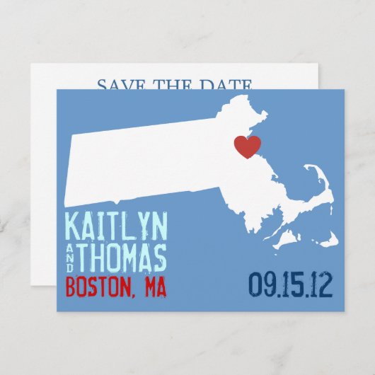 De datum opslaan -  - Massachusetts Save The Date (Voorkant / Achterkant)
