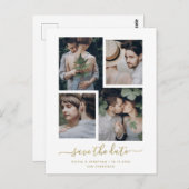 De datum opslaan | Modern Gold Vier Photo Collage Briefkaart (Voorkant / Achterkant)