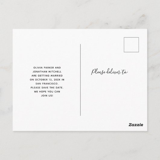 De datum opslaan | Moderne vier fotocollage Briefkaart (Achterkant)