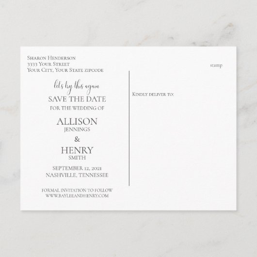 De datum opslaan op de datum bijwerken aankondigingskaart (Achterkant)