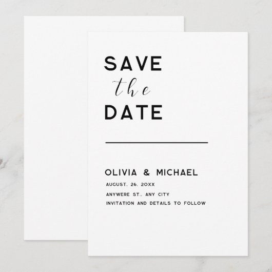 De datum opslaan save the date (Voorkant / Achterkant)