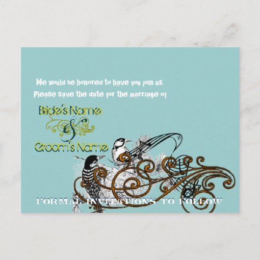 De datum opslaan -  Tortelduifjes Aankondigingskaart (Achterkant)