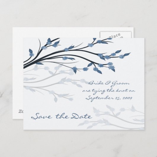 De datum opslaan - Tree Branch Silhouette Briefkaa Aankondigingskaart (Voorkant / Achterkant)