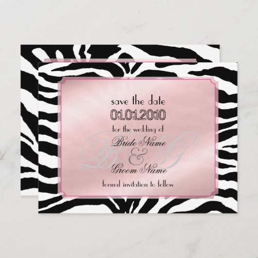 De datum opslaan, zebra + monogram aankondigingskaart (Voorkant / Achterkant)