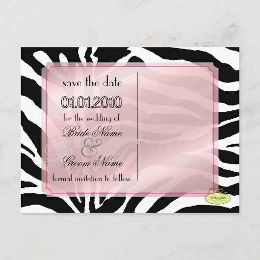 De datum opslaan, zebra + monogram aankondigingskaart (Achterkant)