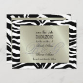 De datum opslaan, zebra + monogram aankondigingskaart (Voorkant / Achterkant)