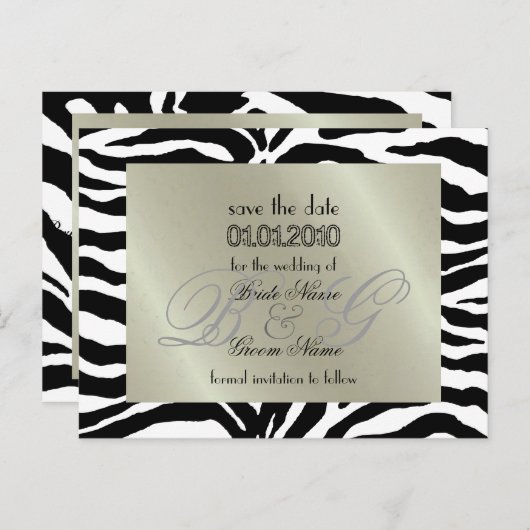 De datum opslaan, zebra + monogram aankondigingskaart (Voorkant / Achterkant)