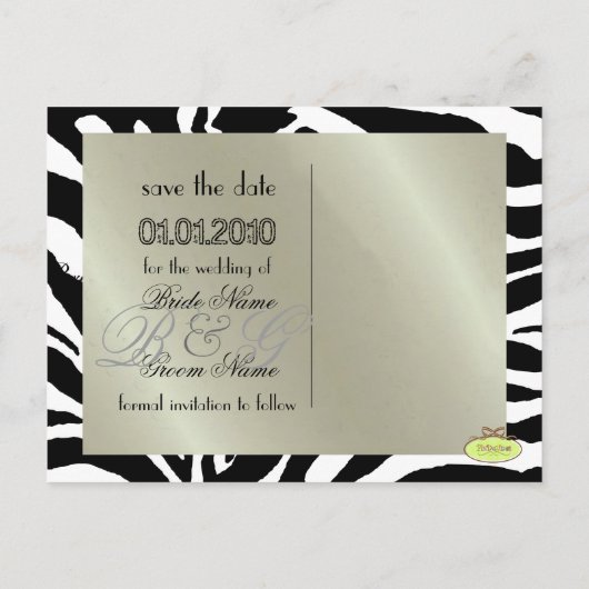 De datum opslaan, zebra + monogram aankondigingskaart (Achterkant)