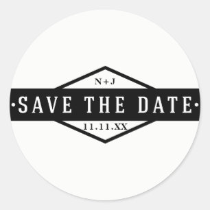 DE DATUM OPSLAAN Zwart & Wit Modern Rustic Aangepa Ronde Sticker
